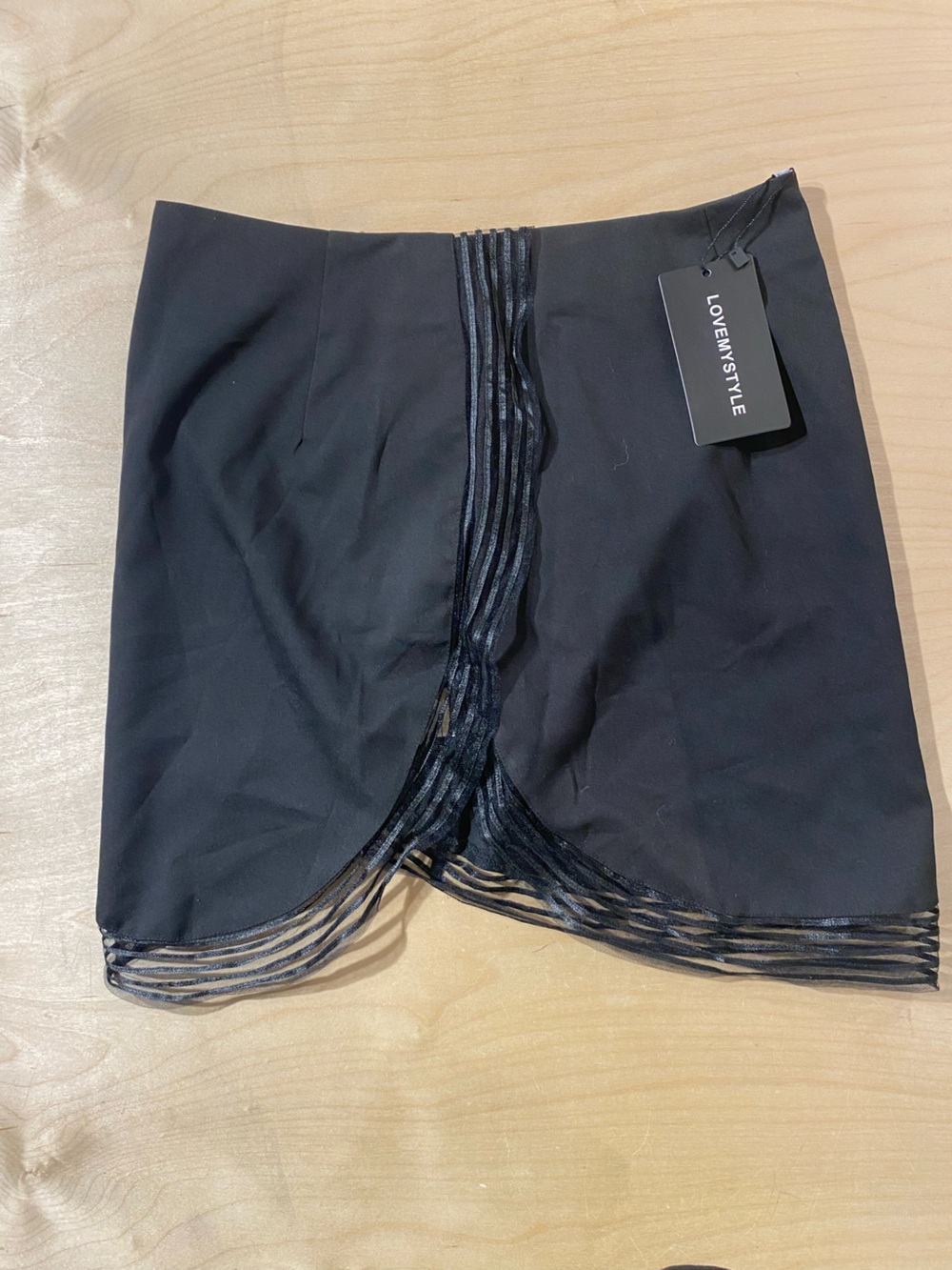 LOVEMY STYLE Black Mini Skirt with Sheer Trim US Size 8 (RK)